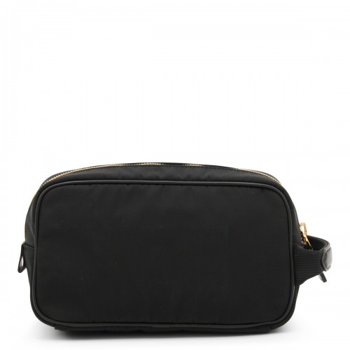 BLACK LEATHER AND NYLON POUCH