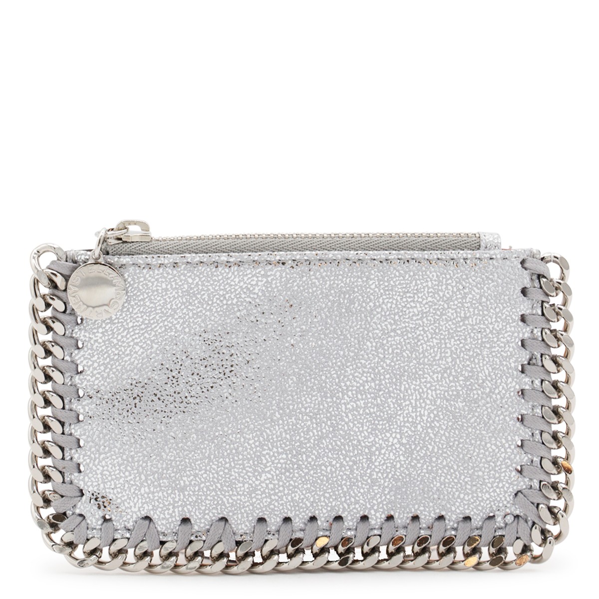 SILVER METAL FAUX LEATHER FALABELLA CARD HOLDER