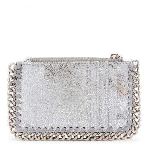 SILVER METAL FAUX LEATHER FALABELLA CARD HOLDER