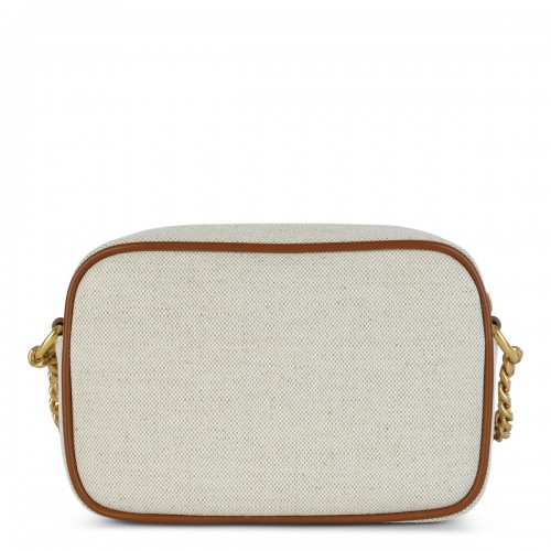 BEIGE CANVAS AND BROWN LEATHER CROSSBODY BAG