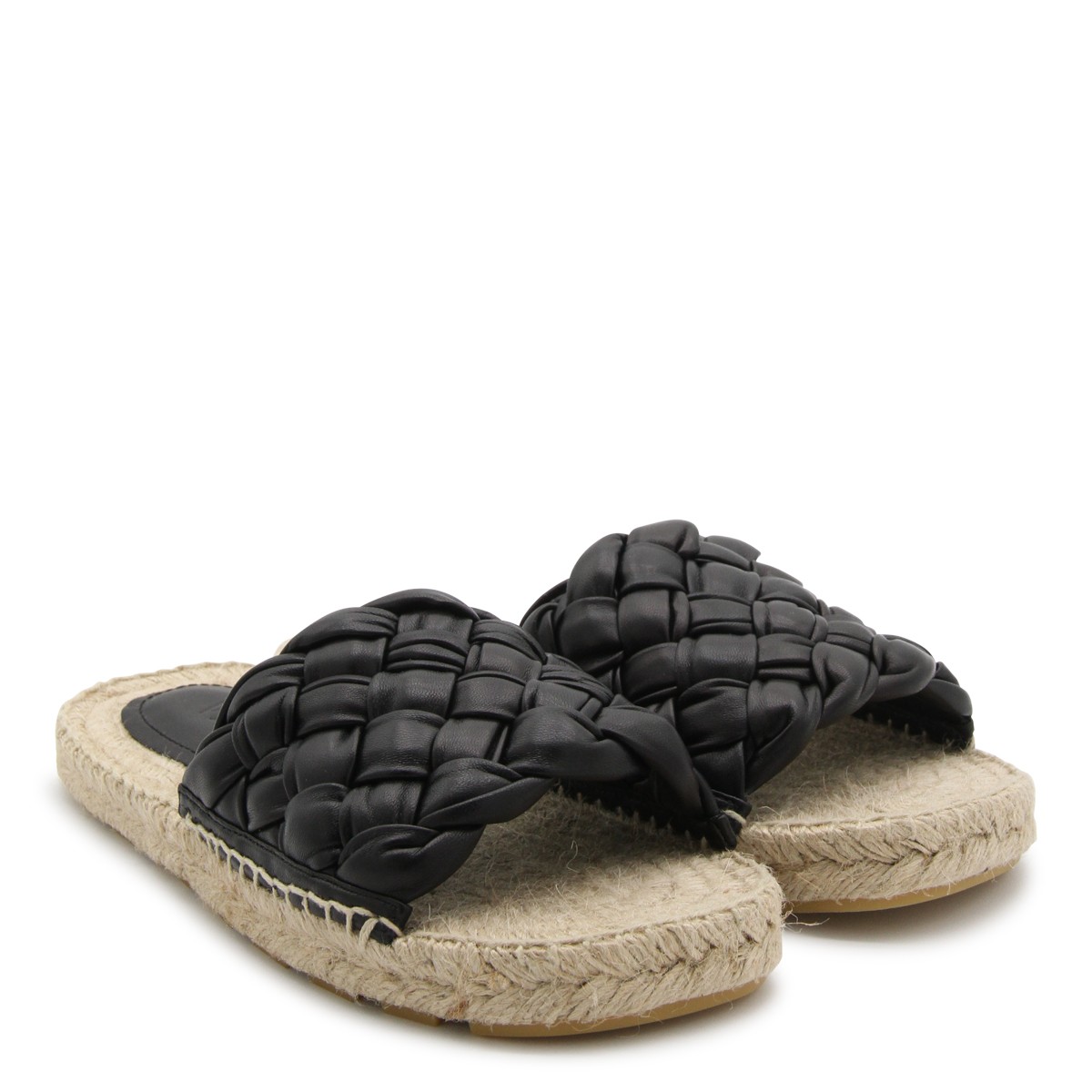 BLACK LEATHER INTRECCIATO SANDALS