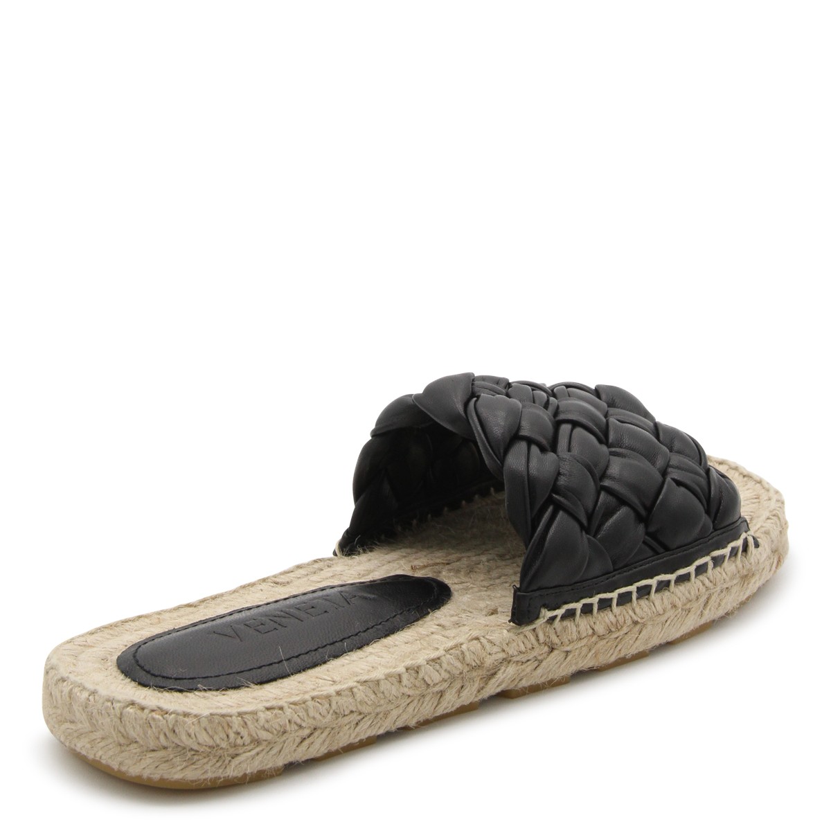 BLACK LEATHER INTRECCIATO SANDALS