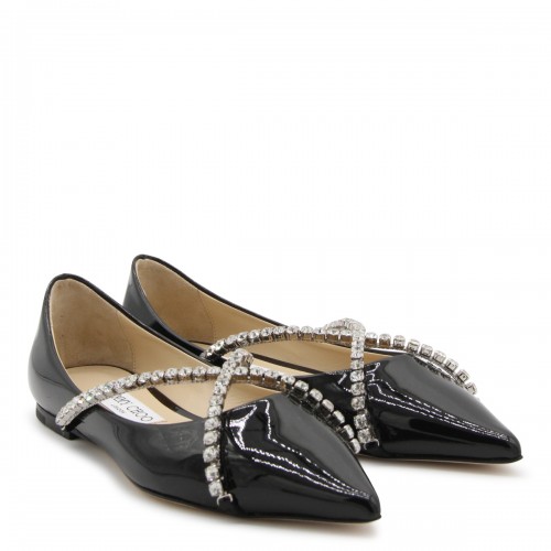 BLACK LEATHER CRYSTAL GENEVIEVE FLATS