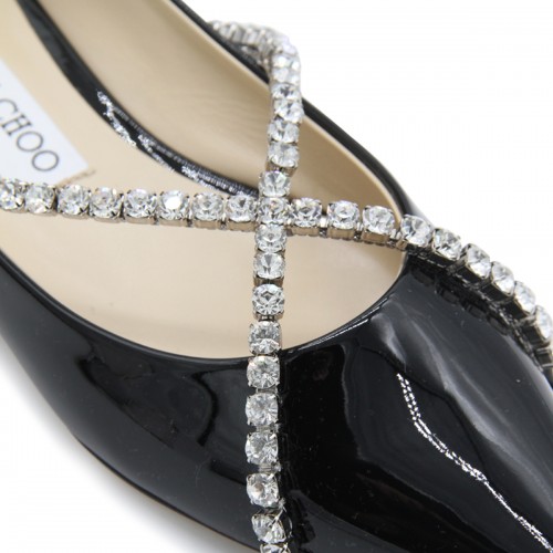 BLACK LEATHER CRYSTAL GENEVIEVE FLATS