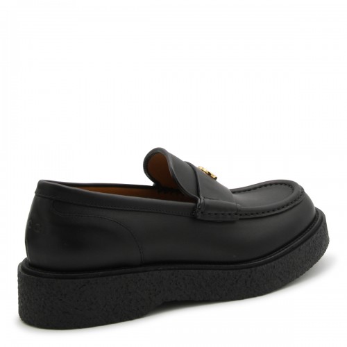 BLACK LEATHER LOGO PLAQUE LOAFERS