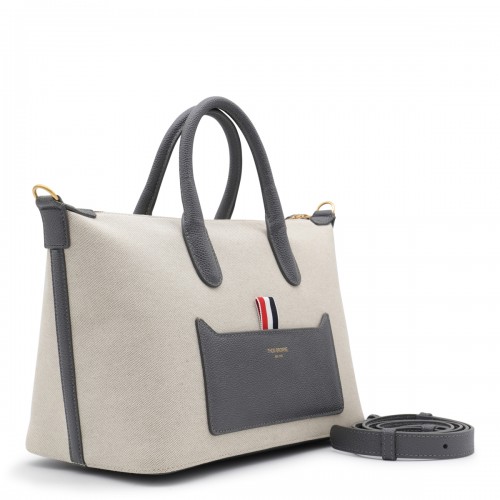 NATURAL CANVAS AND LEATHER TOTE BAG