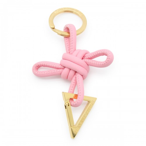 RIBBON AND GOLD LEATHER TRIANGLE KEY RING 