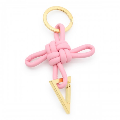 RIBBON AND GOLD LEATHER TRIANGLE KEY RING 