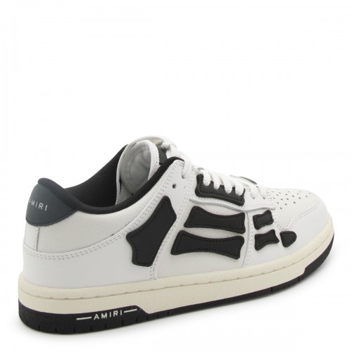 WHITE AND BLACK LEATHER CHUNKY SKEL LOW TOP SNEAKERS