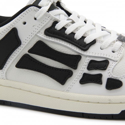 WHITE AND BLACK LEATHER CHUNKY SKEL LOW TOP SNEAKERS