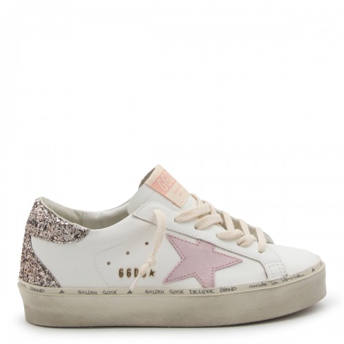 WHITE AND ANTIQUE PINK LEATHER HI STAR SNEAKERS