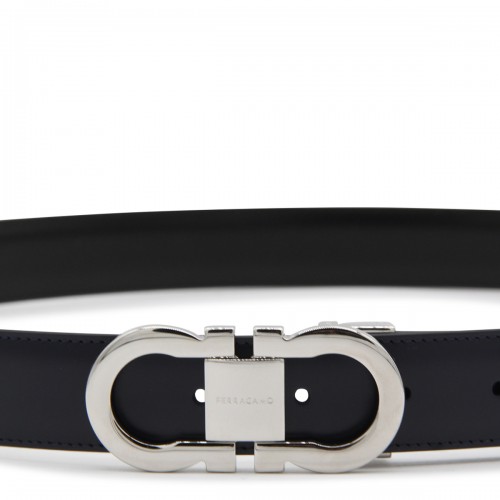 MIDNIGHT AND BLACK LEATHER REVERSIBLE GANCINI BELT
