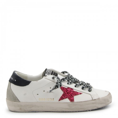 WHITE FUCHSIA BLUE AND ICE LEATHER SUPER STAR SNEAKERS