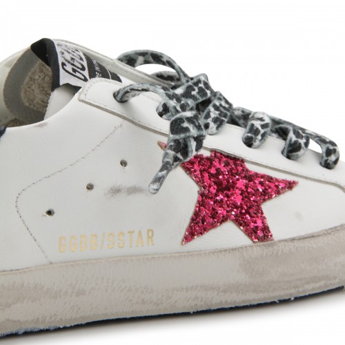 WHITE FUCHSIA BLUE AND ICE LEATHER SUPER STAR SNEAKERS