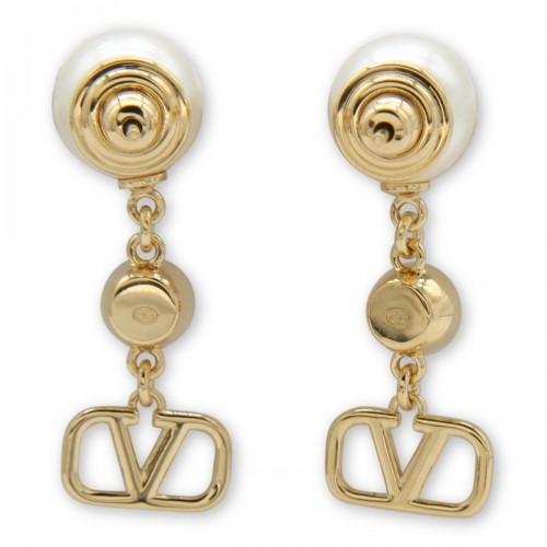 GOLD METAL AND PEARL VLOGO SIGNATURE EARRINGS