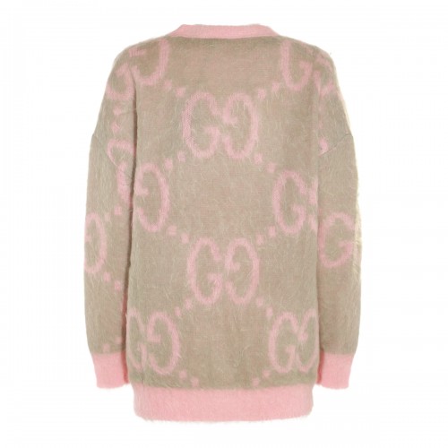 LIGHT GREEN AND PINK WOOL BLEND CARDIGAN