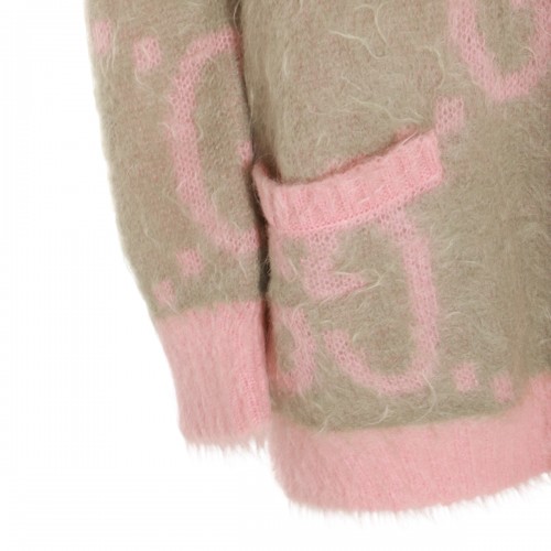 LIGHT GREEN AND PINK WOOL BLEND CARDIGAN