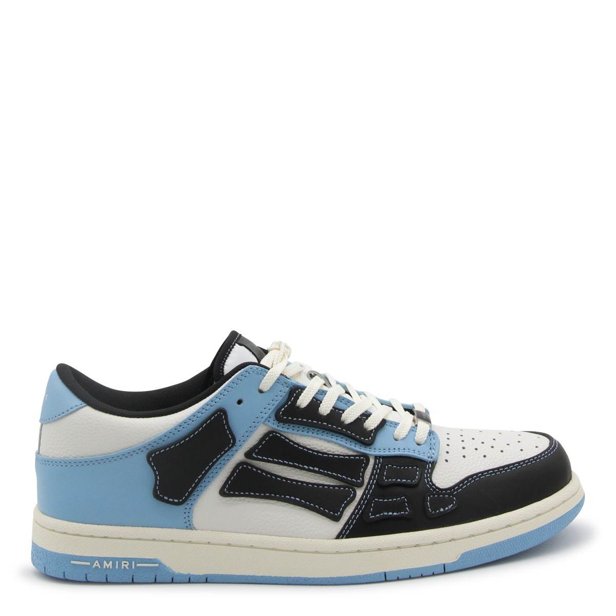 BLACK, WHITE AND LIGHT BLUE LEATHER SNEAKERS