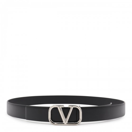 BLACK AND SILVER LEATHER VLOGO SIGNATURE THIN BELT