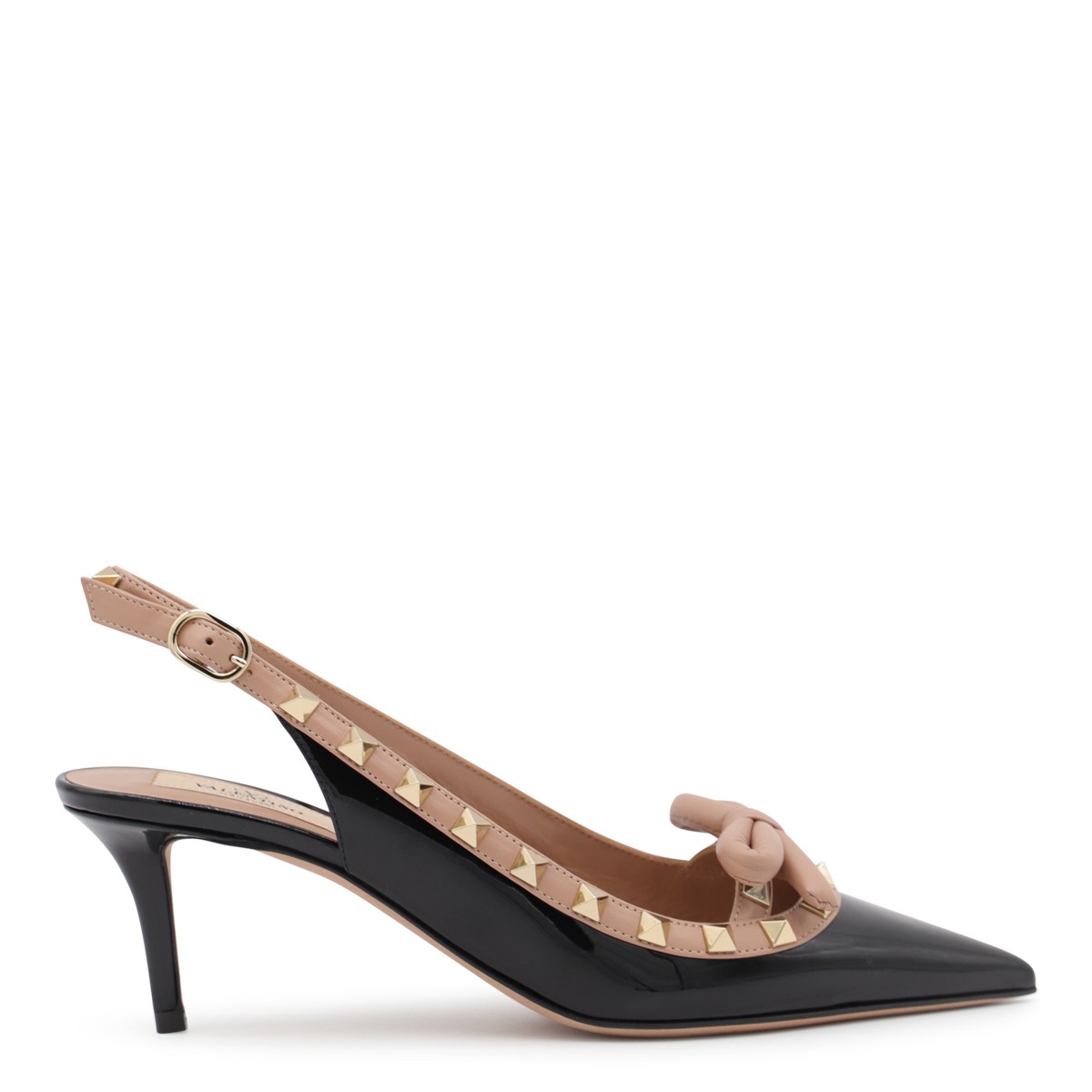 BLACK AND ROSE CANNELLE LEATHER ROCKSTUD SLINGBACK PUMPS