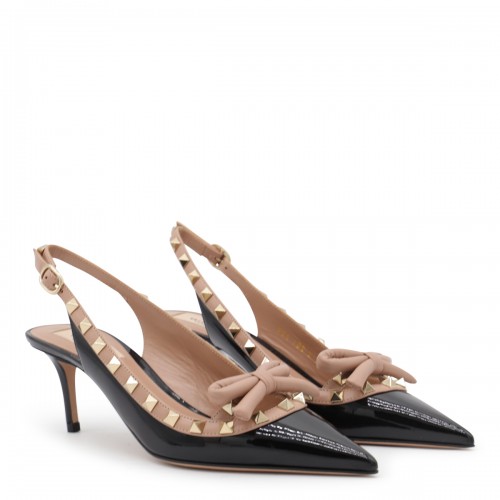 BLACK AND ROSE CANNELLE LEATHER ROCKSTUD SLINGBACK PUMPS