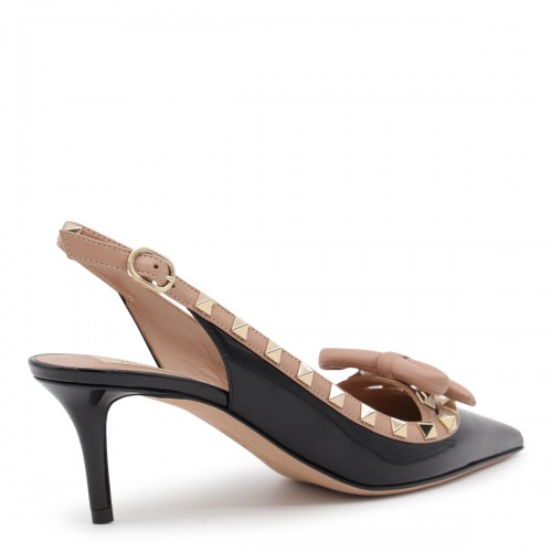 BLACK AND ROSE CANNELLE LEATHER ROCKSTUD SLINGBACK PUMPS