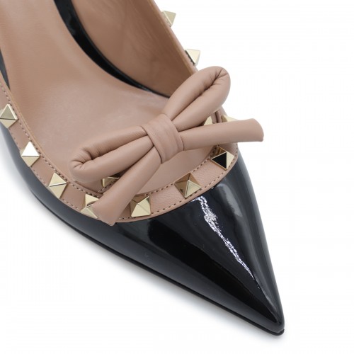 BLACK AND ROSE CANNELLE LEATHER ROCKSTUD SLINGBACK PUMPS