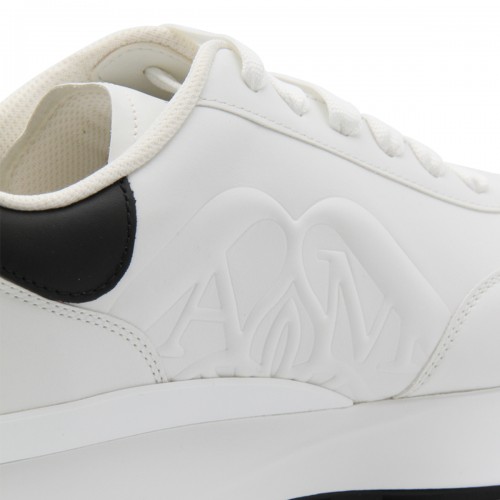 WHITE AND BLACK LEATHER SPRINT SNEAKERS