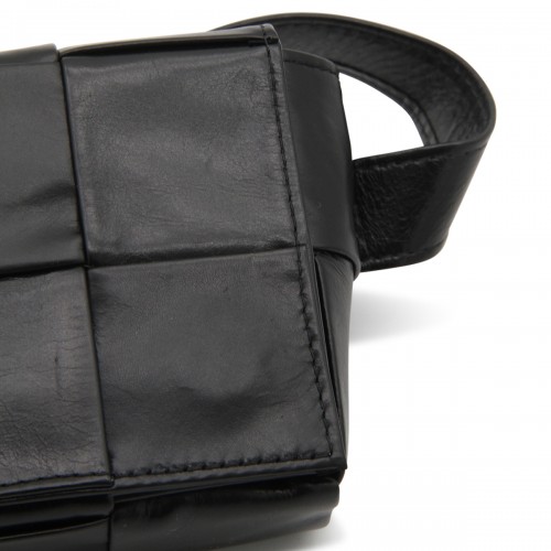 BLACK LEATHER CASSETTE SMALL BELT BAG