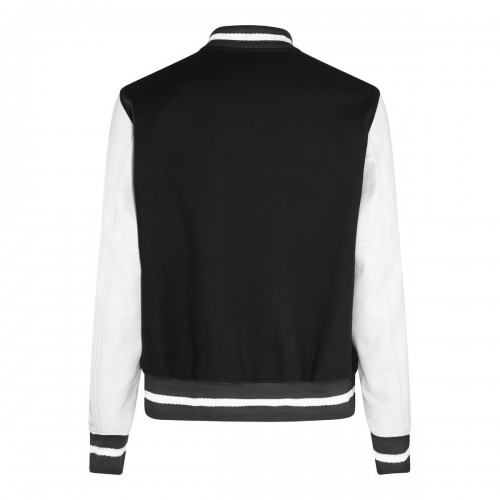 BLACK WOOL AND WHITE FAUX LEATHER CASUAL JACKET