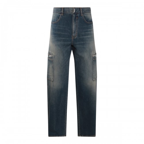 BLUE COTTON BLEND CARGO JEANS