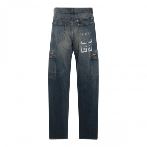 BLUE COTTON BLEND CARGO JEANS 2