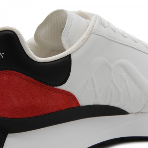 WHITE, RED AND BLACK LEATHER SPRINT RUNNER SNEAKERS