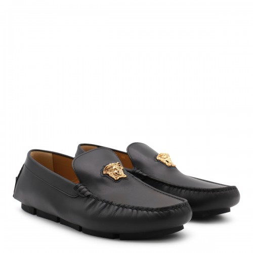 BLACK LEATHER MEDUSA LOAFERS