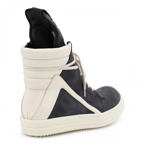 BLACK AND WHITE LEATHER GEOBASKET SNEAKERS