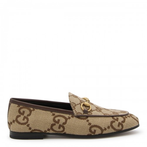 CAMEL EBONY CANVAS AND LEATHER MAXI GG JORDAAN LOAFERS