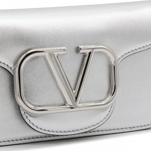 SILVER METAL LEATHER LOCO' SMALL SHOULDER BAG