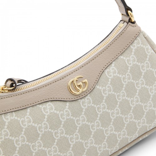 BEIGE AND WHITE CANVAS AND LEATHER OPHIDIA GG SMALL SHOULDER BAG 