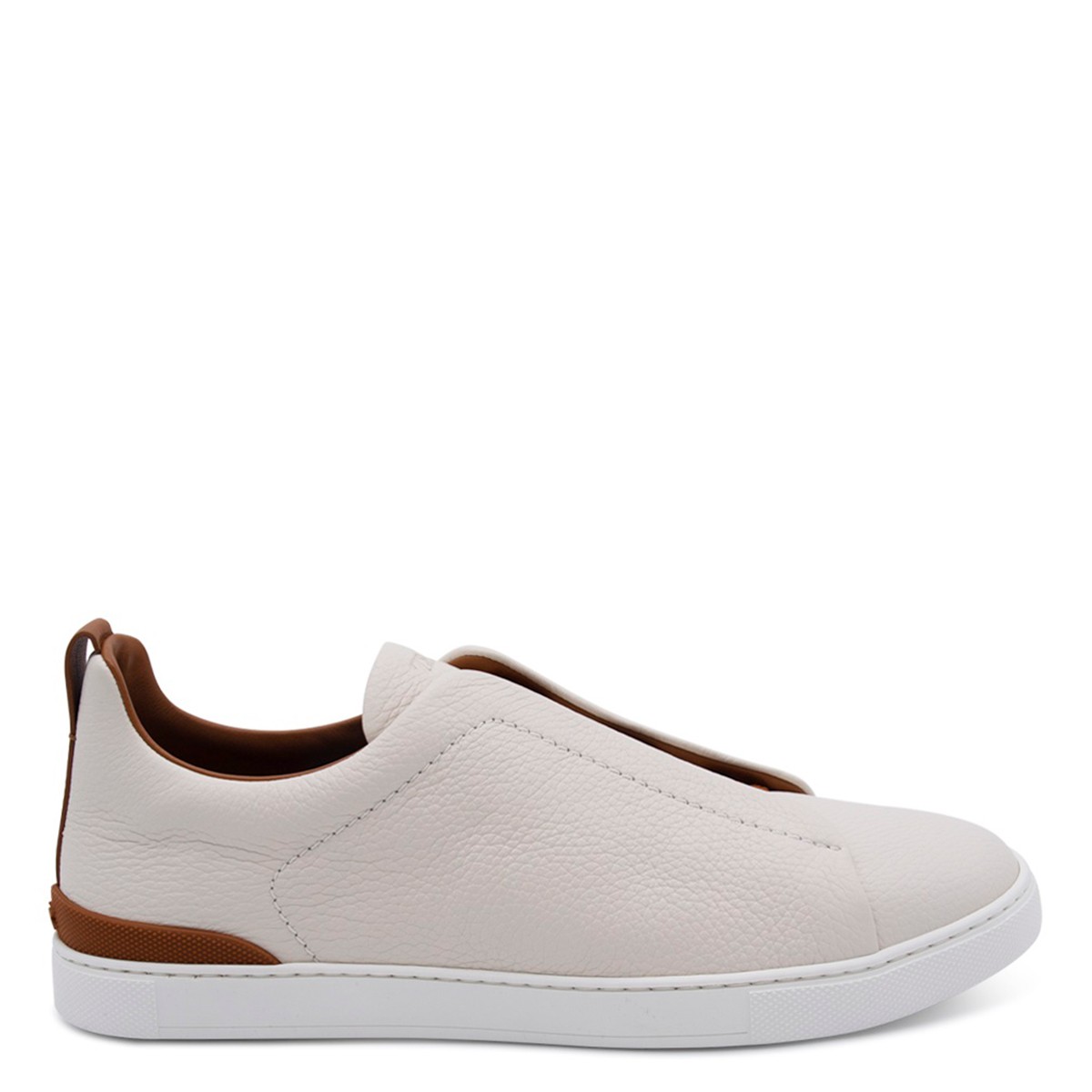 CREAM AND BROWN LEATHER SNEAKERS
