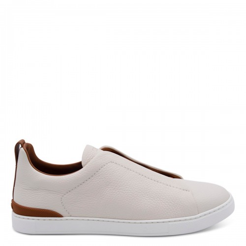CREAM AND BROWN LEATHER SNEAKERS