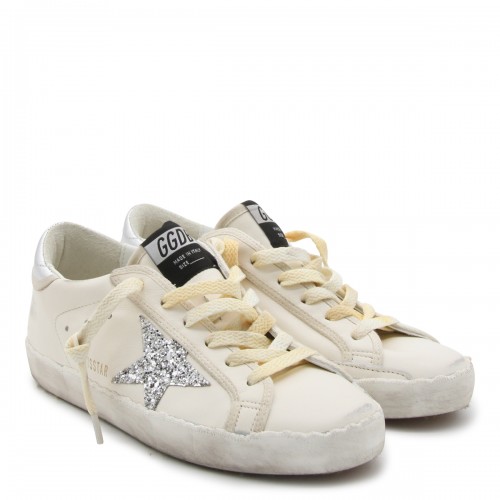 WHITE AND SILVER-TONE LEATHER SUPER STAR SNEAKERS