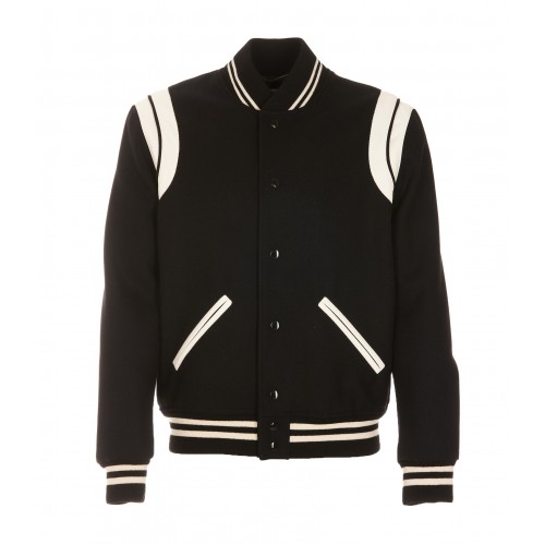 BLACK AND WHITE WOOL BLEND CASUAL JACKET