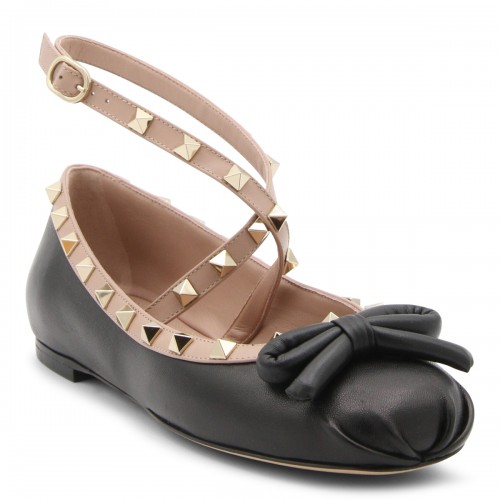 BLACK AND POUDRE PINK LEATHER BALLERINA SHOES
