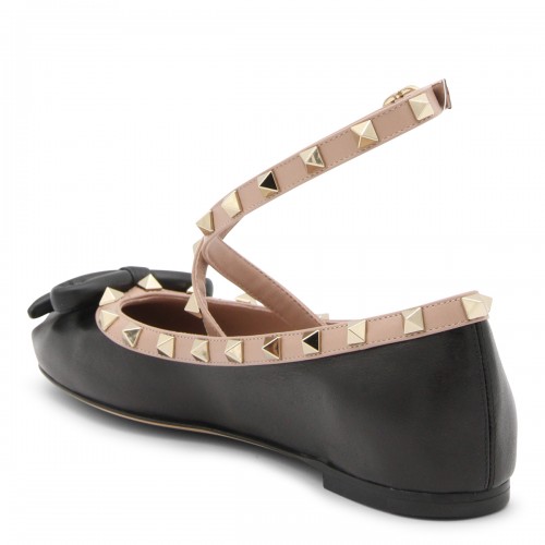 BLACK AND POUDRE PINK LEATHER BALLERINA SHOES