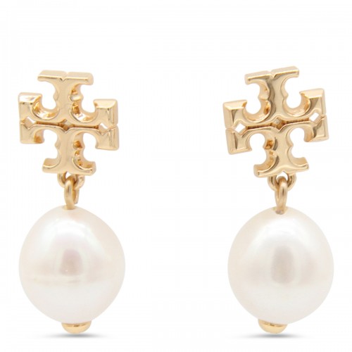GOLD-TONE AND WHITE BRASS EARRINGS
