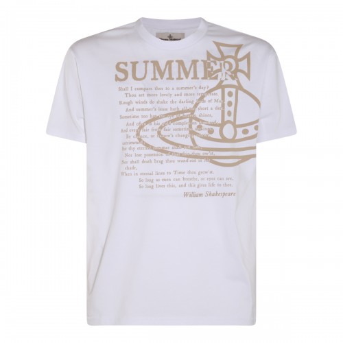 WHITE AND BEIGE COTTON T-SHIRT
