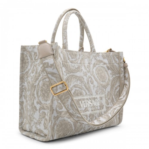 BEIGE AND WHITE CANVAS ATHENA HANDLE BAG