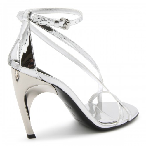 SILVER-TONE LEATHER TWISTED ARMADILLO SANDALS
