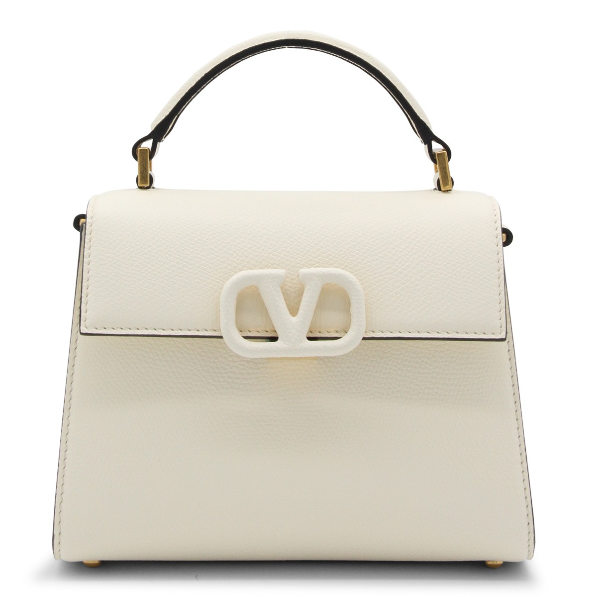 WHITE LEATHER VSLING TOP HANDLE BAG