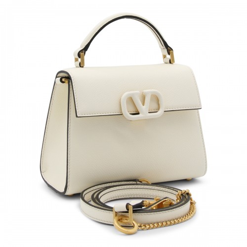 WHITE LEATHER VSLING TOP HANDLE BAG